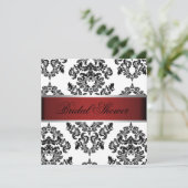 Invitation Fête de la mariée rouge et noire de damassé (Debout devant)