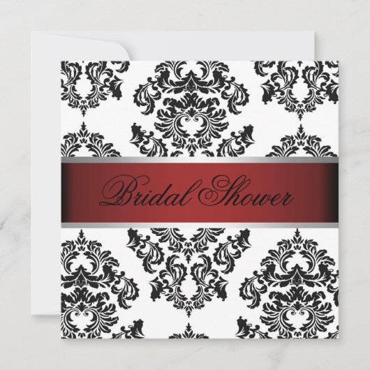 Invitation Fête de la mariée rouge et noire de damassé (Devant)