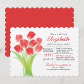 Invitation Fête de la mariée rouge typographique moderne de (Devant / Derrière)