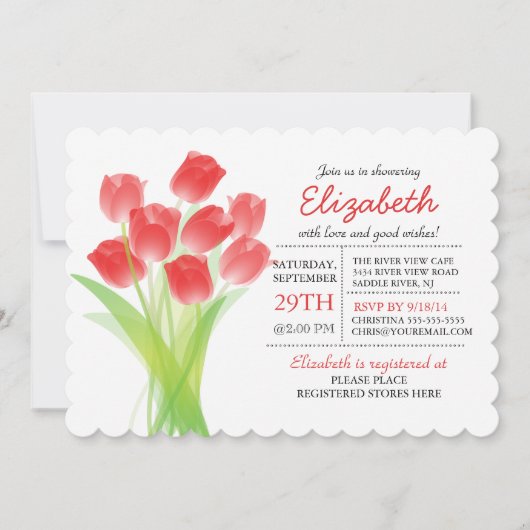 Invitation Fête de la mariée rouge typographique moderne de (Devant)