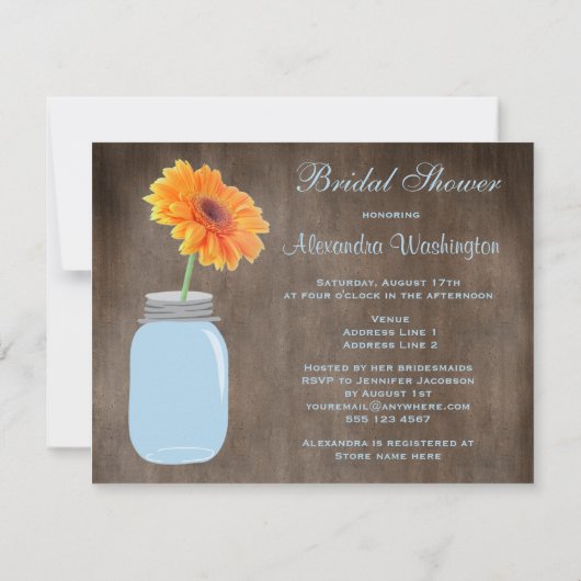 Invitation Fête de la mariée rustique de marguerite de pot et (Dos)