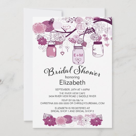 Invitation Fête de la mariée rustique de pot de maçon de pays (Devant)