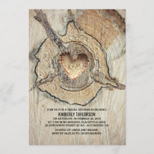 Invitation Fête de la mariée rustique découpée d'arbre de