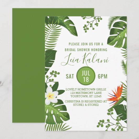 Invitation Fête de la mariée tropicale de palmettes (Devant / Derrière)
