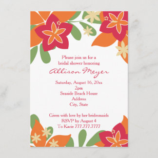 Invitation Fête de la mariée tropicale orange rose de fleur