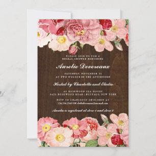 Invitation Fête de la mariée vintage rose rustique en bois de