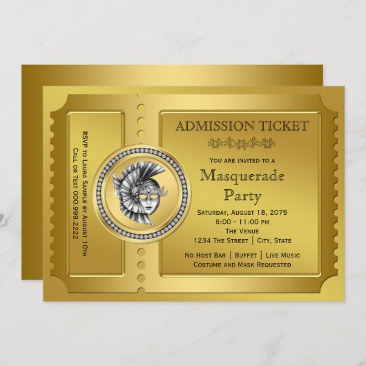 Invitation Fête de la mascarade d'or (Devant / Derrière)