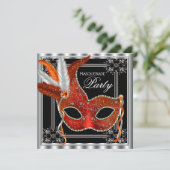 Invitation Fête de la mascarade rouge et noire (Debout devant)