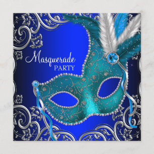 Invitation Fête de la mascarade royale d'argent et Turquoise