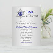 Invitation Fête de la mitzvah de bar bleu argenté (Debout devant)