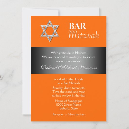 Invitation Fête de la mitzvah du bar gris orange (Devant)