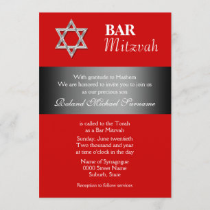 Invitation Fête de la mitzvah rouge grise