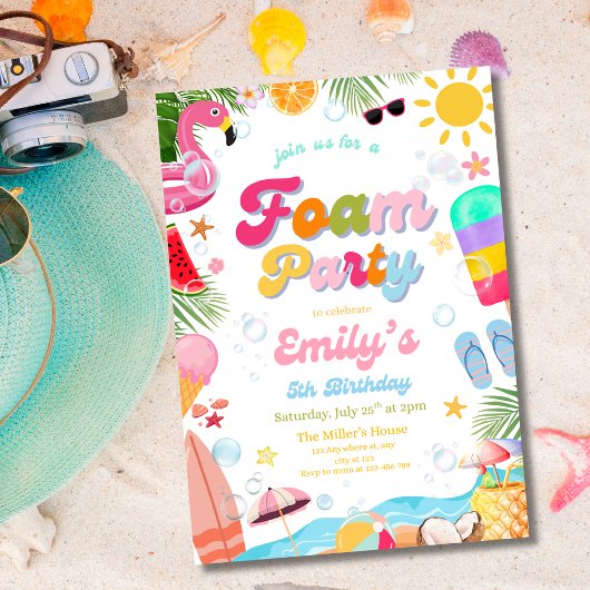 Invitation Fête de la mousse tropicale Anniversaire Summer Be