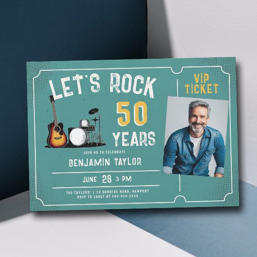 Invitation Fête de la musique rock Hommes Turquoises 50e anni