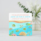 Invitation Fête de la natation Tortues de mer été Anniversair (Debout devant)