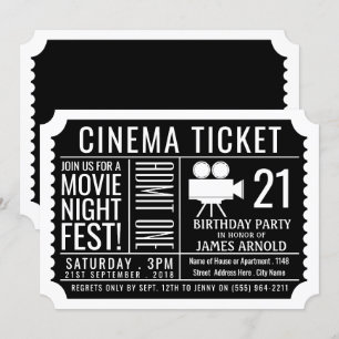 Invitation Fête de la nuit, Billets de cinéma, Fête d'anniver