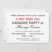 Invitation Fête de la nuit des filles du Karaoke Zebra (Dos)
