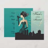 Invitation Fête de la nuit des filles - Turquoise (Devant / Derrière)