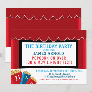 Invitation Fête de la nuit, Popcorn Cinema fête d'anniversair