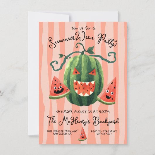 Invitation Fête de la pastèque à main Citrouille SummerWeen P (Devant)