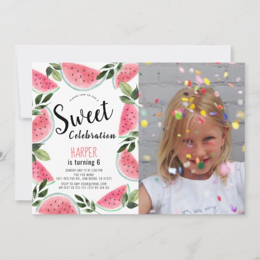 Invitation Fête de la pastèque douce Photo d'anniversaire (Devant)