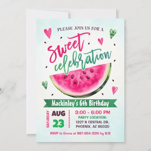 Invitation Fête de la pastèque rose Anniversaire (Devant)
