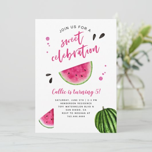 Invitation Fête de la pastèque Sweet Celebration Anniversaire (Debout devant)