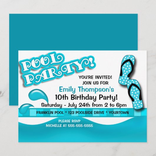 Invitation Fête de la piscine (Devant / Derrière)