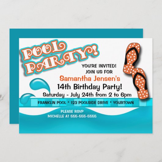 Invitation Fête de la piscine (Devant / Derrière)