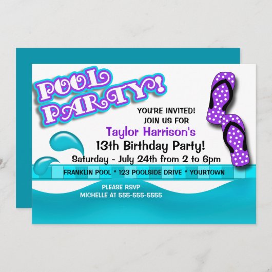 Invitation Fête de la piscine (Devant / Derrière)