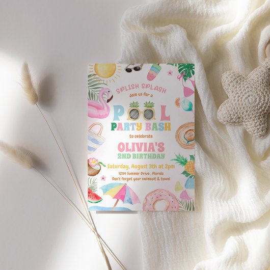 Invitation Fête de la piscine à éclaboussures tropicale Anniv