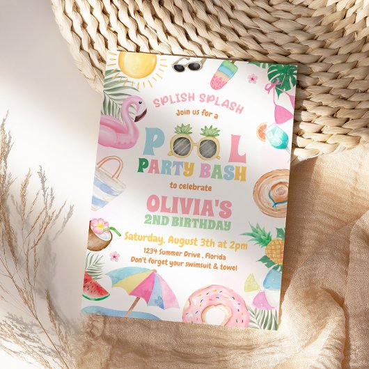 Invitation Fête de la piscine à éclaboussures tropicale Anniv