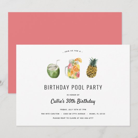 Invitation Fête de la piscine d'anniversaire (Devant / Derrière)