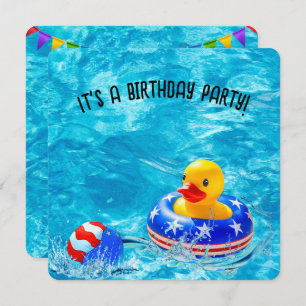 Invitation Fête de la piscine d'anniversaire avec canard jaun