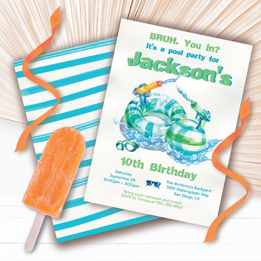 Invitation Fête de la piscine d'anniversaire de Bruh