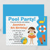 Invitation Fête de la piscine d'anniversaire de la fille pers (Devant / Derrière)