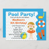 Invitation Fête de la piscine d'anniversaire de la fille pers (Devant / Derrière)