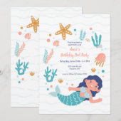 Invitation Fête de la piscine d'anniversaire de la sirène (Devant / Derrière)