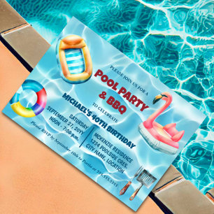 Invitation Fête de la piscine d'anniversaire et barbecue