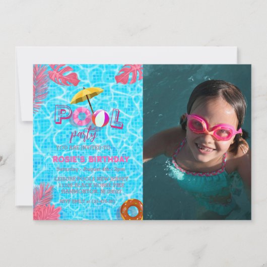 Invitation Fête de la piscine d'anniversaire tropicale (Devant)