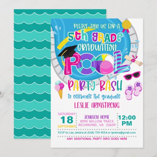 Invitation Fête de la piscine de 5e année - Fille W (Devant / Derrière)