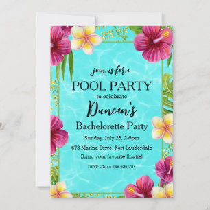 Invitation fête de la piscine de bachelorts tropicaux