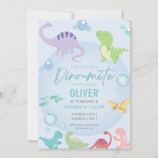 Invitation fête de la piscine de dinosaure (Devant)