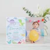 Invitation fête de la piscine de dinosaure garçon photo anniv (Debout devant)