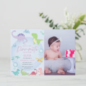 Invitation fête de la piscine de dinosaure photo anniversaire (Debout devant)