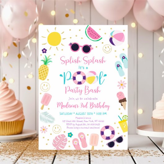 Invitation Fête de la piscine de filles Boho Anniversaire