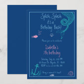 Invitation Fête de la piscine de filles de sirène à éclabouss (Devant / Derrière)