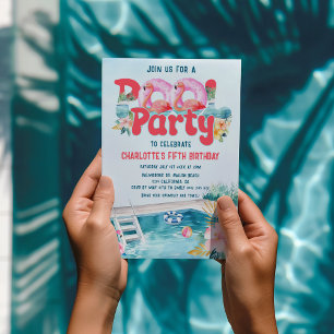 Invitation Fête de la piscine de Flamant rose tropical Annive