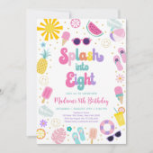 Invitation Fête de la piscine de huit filles Anniversaire d'é (Devant)
