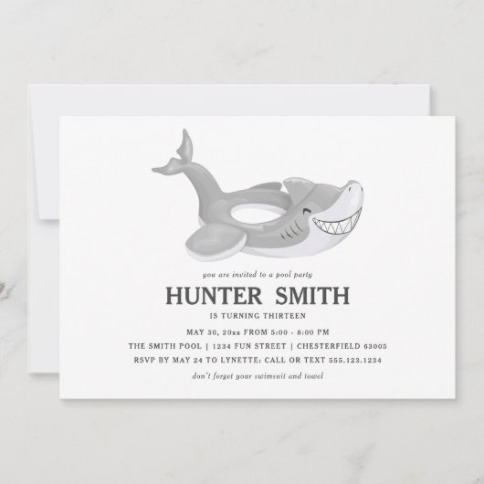 Invitation Fête de la piscine de requins (Devant)